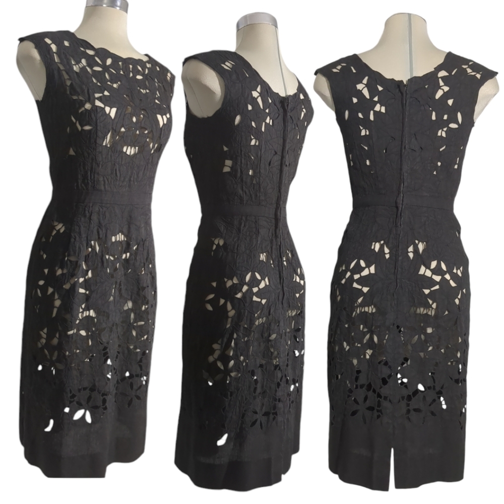 Luxury Black Lace Semitransparent Sleeveless Sheath Dress Size 10